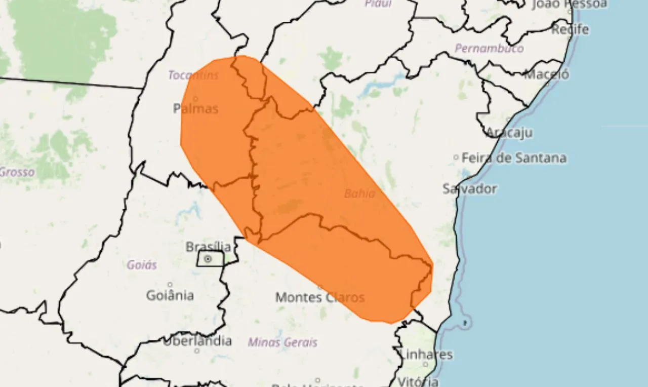 o mapa mostra as áreas em alerta para chuva intensa